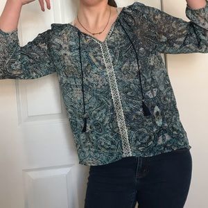 Floral Long Sleeve Lucky Brand Sheer Top (Size S)